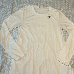 Gymshark White Long Sleeve Crew with Small Black Logo